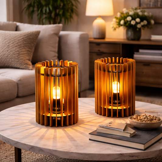 Shukriah Rustic Wood Slatted Lamp