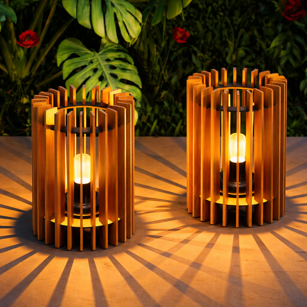 Shukriah Rustic Wood Slatted Lamp