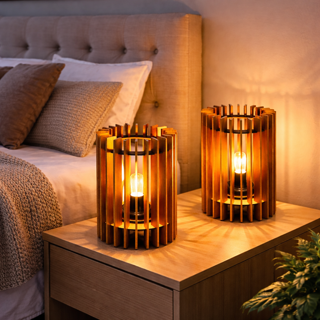 Shukriah Rustic Wood Slatted Lamp