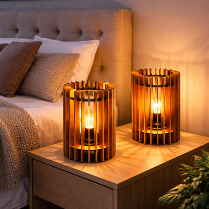 Shukriah Rustic Wood Slatted Lamp