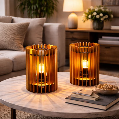 Shukriah Rustic Wood Slatted Lamp