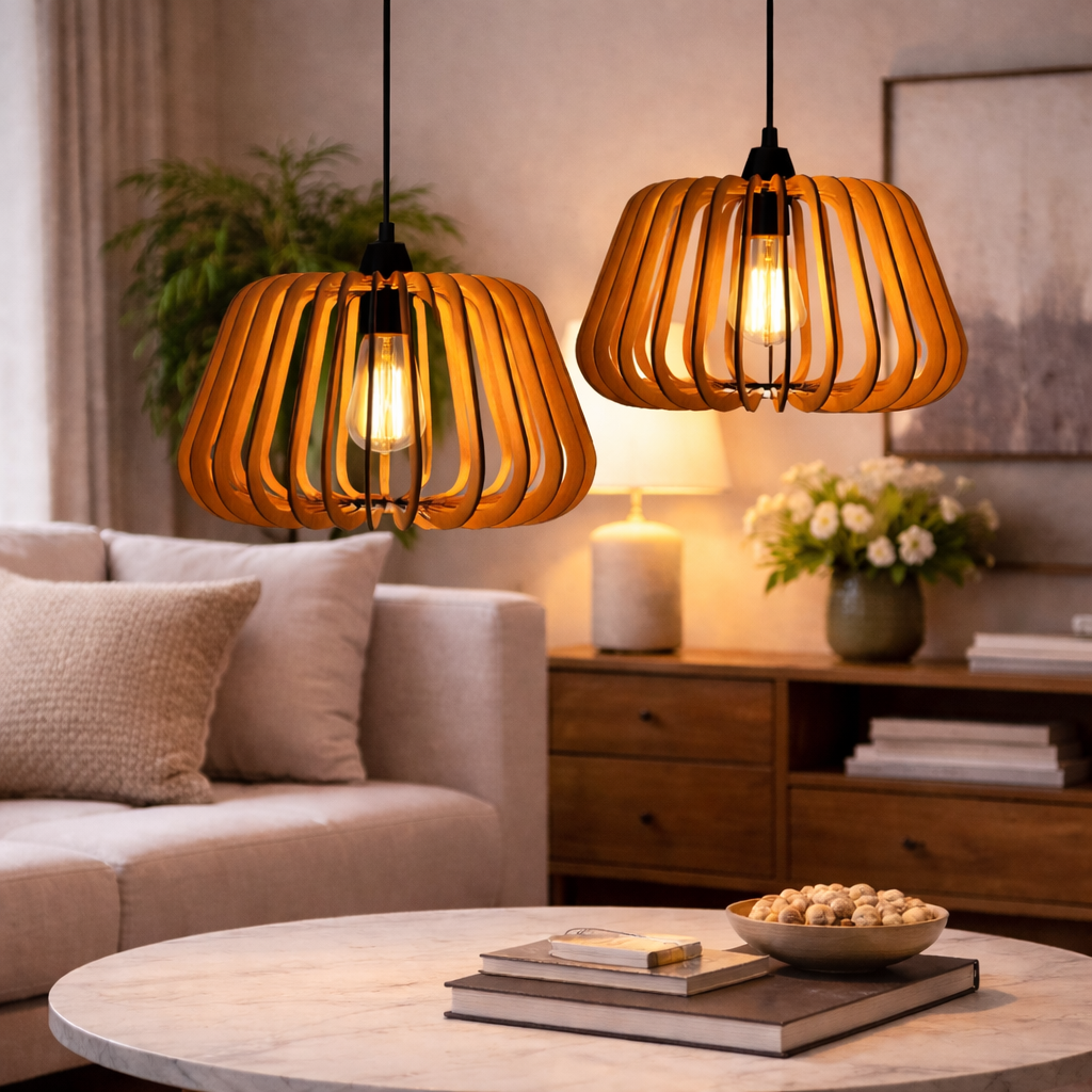 Shukriah Edison Wooden Pendant Light