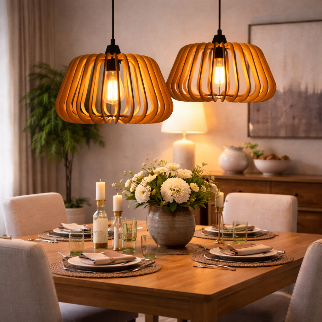 Shukriah Edison Wooden Pendant Light