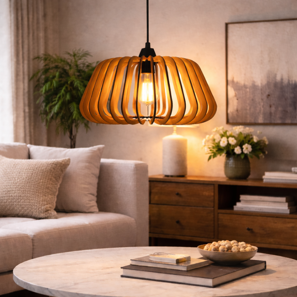 Shukriah Edison Wooden Pendant Light